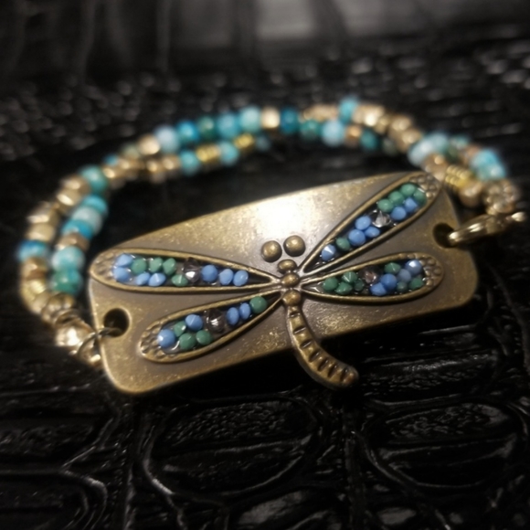 Blue and Gold Dragonfly Bracelet - Picture 4 of 5
